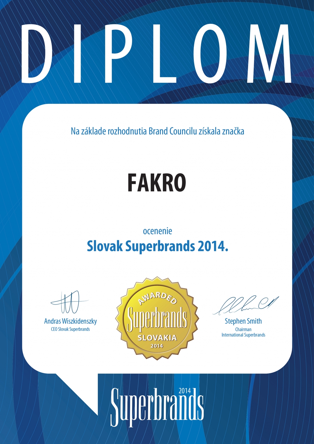 FAKRO conquista il premio  Superbrands 2014 in Slovacchia